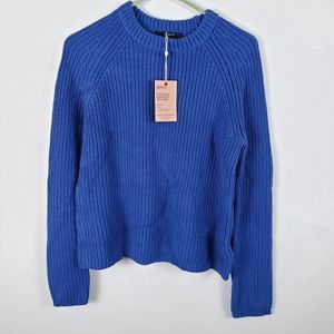 Quince Women's Blue Fisherman Crew Neck Sweater, 100% Organic Cotton, NWT, Sm